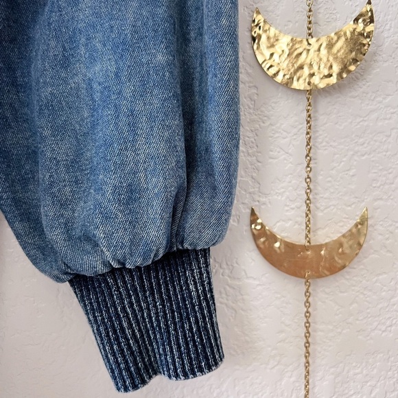 VINTAGE Marsha Sport Chambray Crochet Zip Up Bomber Jacket - Picture 14 of 16